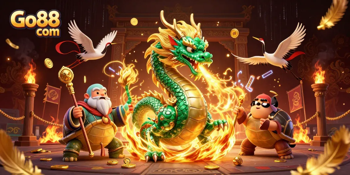 Engage in exciting gaming with Go88 com featuring a jade dragon and vibrant casino elements.