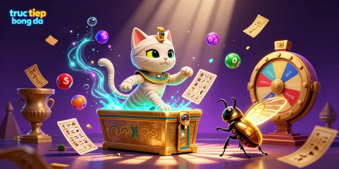 Experience truc tiep bong da with the exciting scene of a vibrant casino featuring a mummy cat and glowing elements.