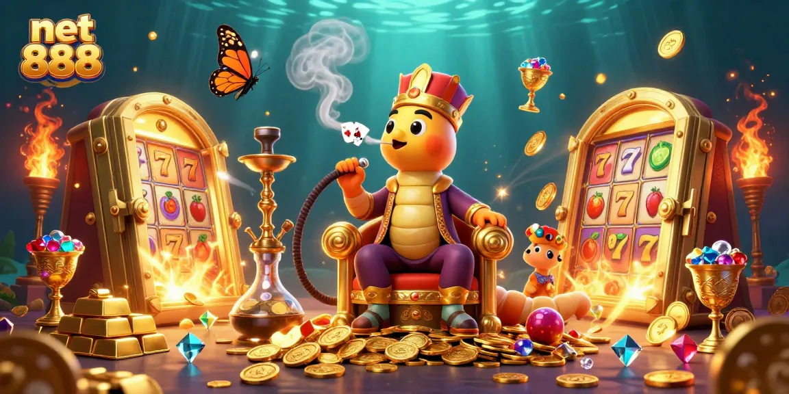 Win big at net 888 with a lively casino scene featuring vibrant slot symbols.