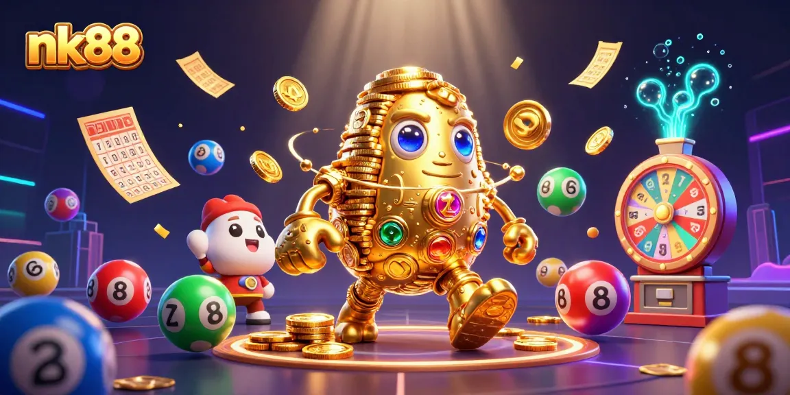 NK88 offers an engaging gambling experience featuring dynamic lottery elements, golden golems, and confetti effects.