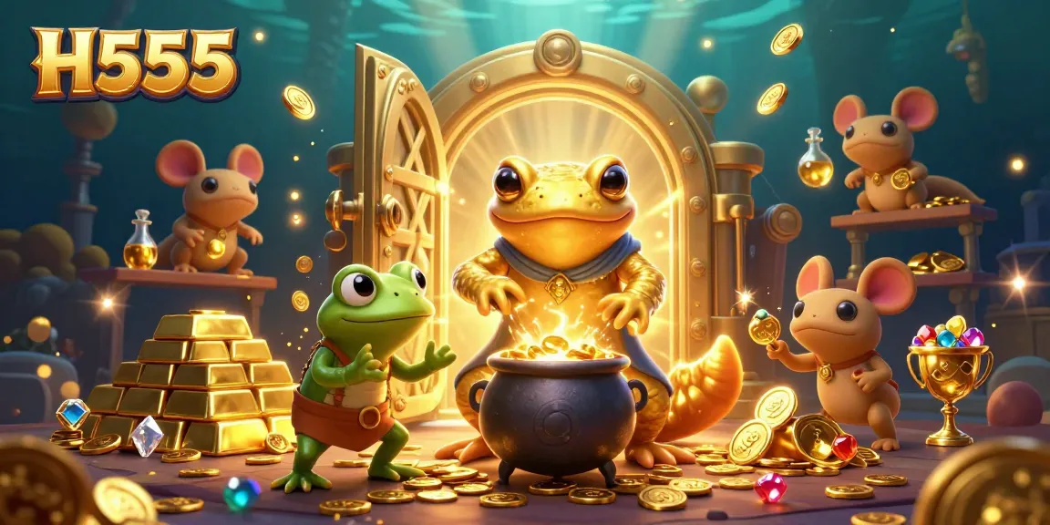 Experience H555's immersive gaming universe with alchemists and treasures in this captivating illustration.