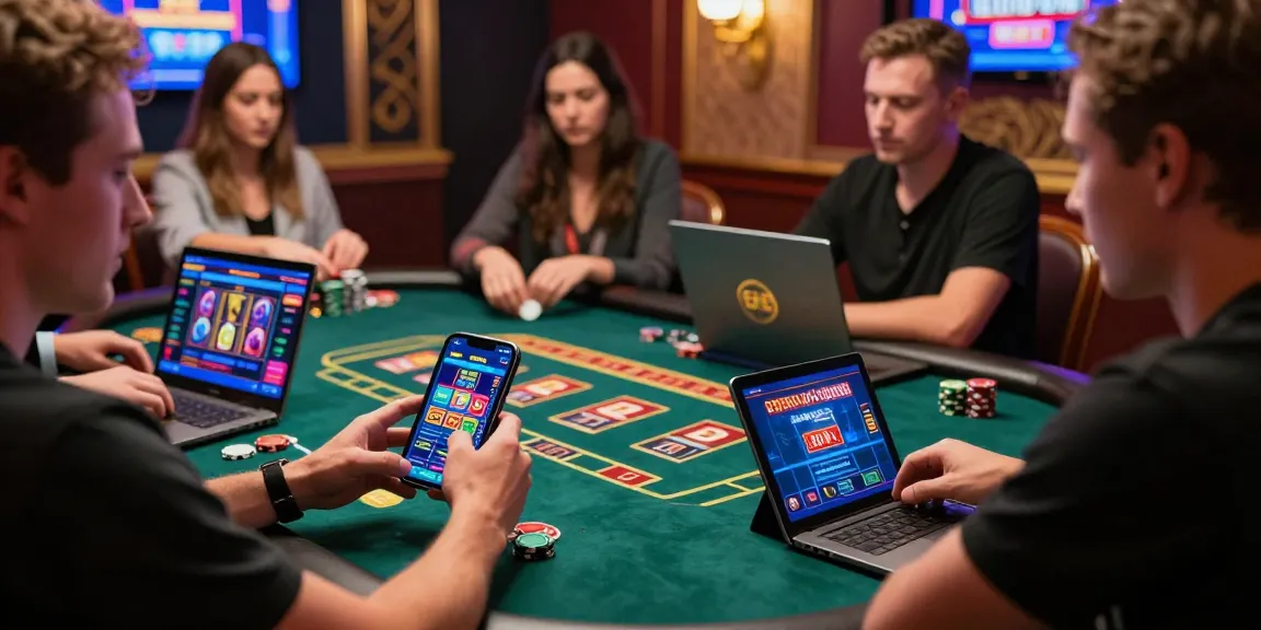 Engaging casino gaming atmosphere at non GamStop casinos featuring players on devices, showcasing excitement and bonuses at https://atosorigin.co.uk.