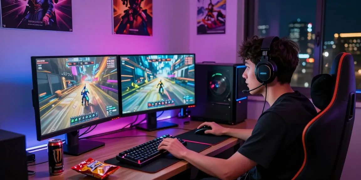 การเล่นเกม playme8 บนโต๊ะทำงานพร้อมแสงสีสันสดใสและอุปกรณ์ทันสมัย